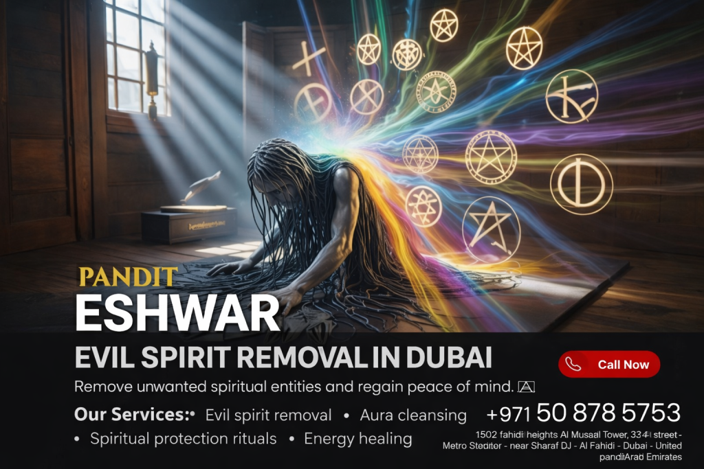 Spiritual Healing in Dubai Mental stress, anxiety, and emotional imbalance can affect your daily life and decision-making. Through spiritual healing in Dubai, Pandit Eshwar helps you reconnect with positive energy and inner peace. This process focuses on: Reducing stress and emotional burden Improving mental clarity Restoring balance in life Negative Energy Removal in Dubai Negative energy can affect your home, workplace, and personal life. It may lead to conflicts, health issues, or lack of progress. Pandit Eshwar offers negative energy removal in Dubai to cleanse your surroundings and bring positivity. His methods help create a peaceful and harmonious environment for better growth and success. Vastu Consultation in Dubai Your living and working space plays a major role in your life. Improper alignment can lead to financial and personal problems. With expert Vastu consultation in Dubai, Pandit Eshwar helps you: Improve home energy flow Enhance health and relationships Attract prosperity and peace Business Vastu in Dubai Business success depends not only on strategy but also on the energy of your workspace. Pandit Eshwar provides business vastu in Dubai to help: Increase profits and growth Remove obstacles in business Improve decision-making and stability Many business owners have seen positive changes after aligning their workspace with proper vastu principles.
