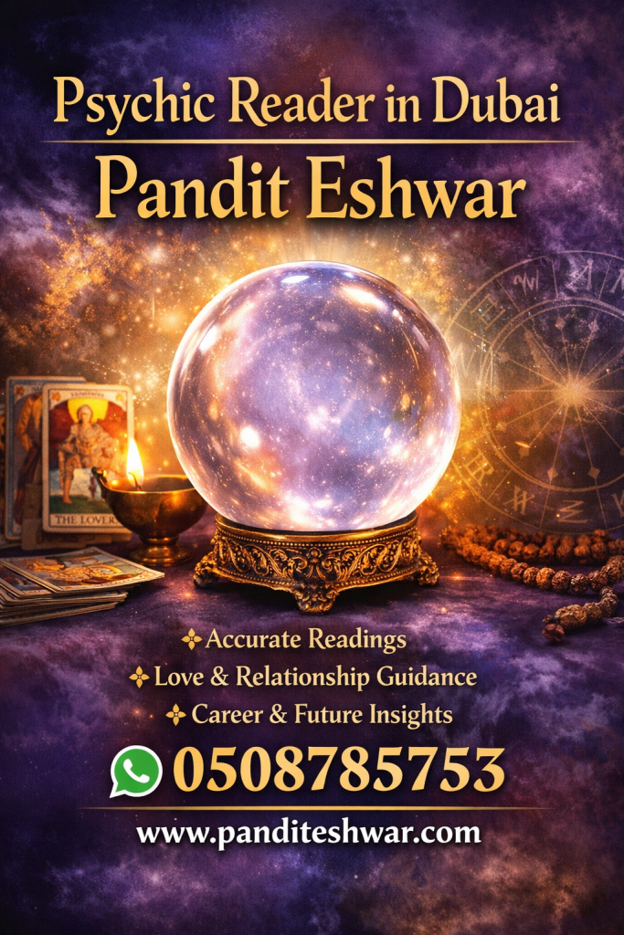 Expert Psychic Reader in Dubai for Personal Guidance Psychic reading in Dubai is becoming popular for people who want clarity about their life, relationships, and future. Pandit Eshwar is known as an expert psychic reader in Dubai who offers accurate and insightful readings based on traditional knowledge and intuition. Many people seek his guidance to understand life situations, remove confusion, and move forward with confidence. His psychic readings focus on helping individuals find direction in career, marriage, relationships, and personal decisions. If you are searching for trusted psychic reading in Dubai, Pandit Eshwar provides meaningful guidance to help you understand your life path.
